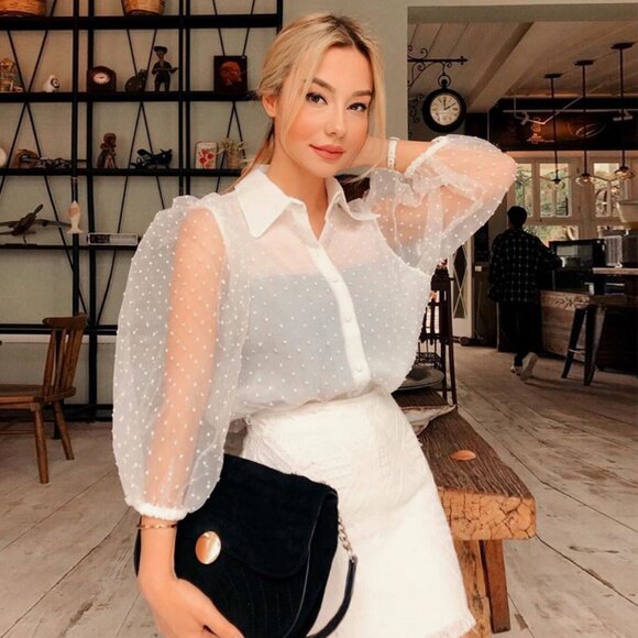 Zara Swiss Dot Organza Puff Sleeve Blouse - Picture 3 of 16